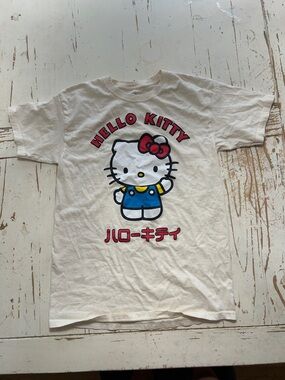 Hello Kitty White Tee with Red Bow and Blue Overalls